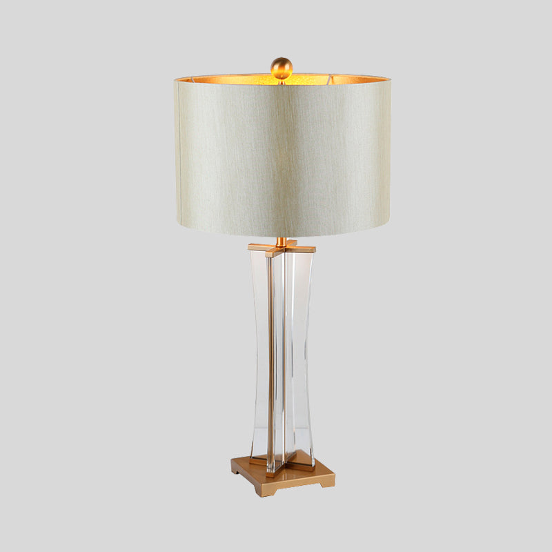 Gold Cylindrical Nightstand Lamp Modernism 1 Head Fabric Reading Light for Bedroom