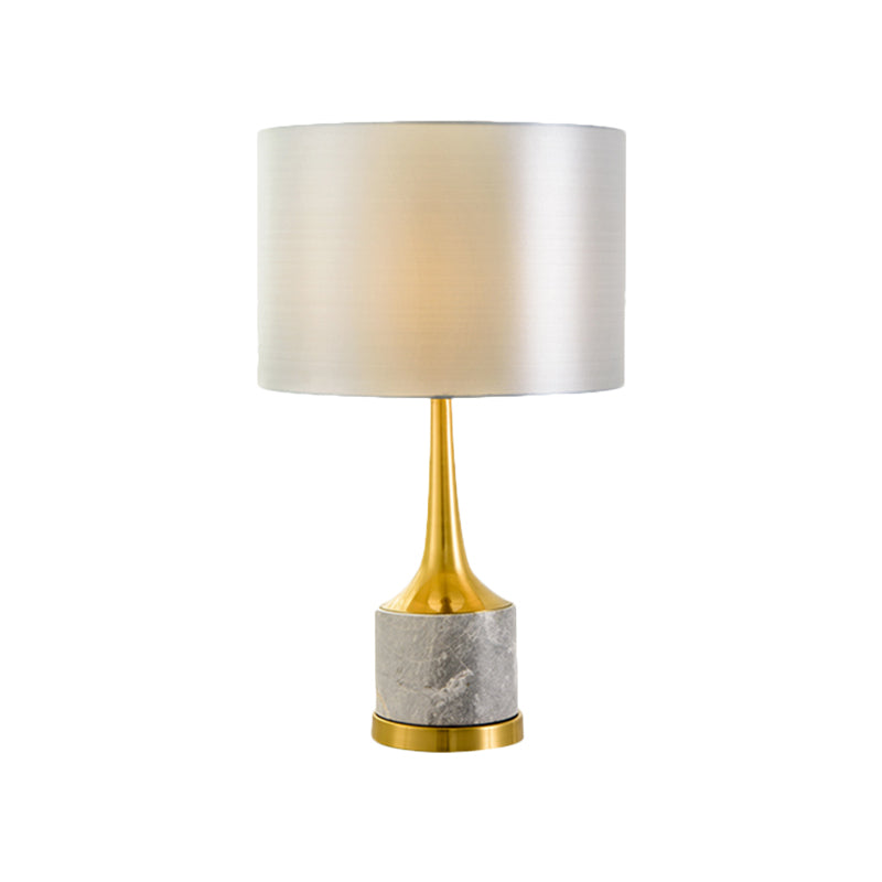 Éclairage de nuit en tissu de tambour moderne 1 lampe de chevet à 1 lumière en blanc avec base en marbre pour le salon