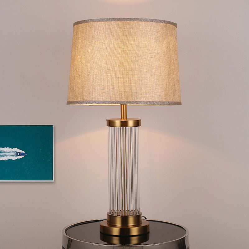 1 Head Living Room Table Lamp Modern Gold Reading Light with Barrel Fabric Shade