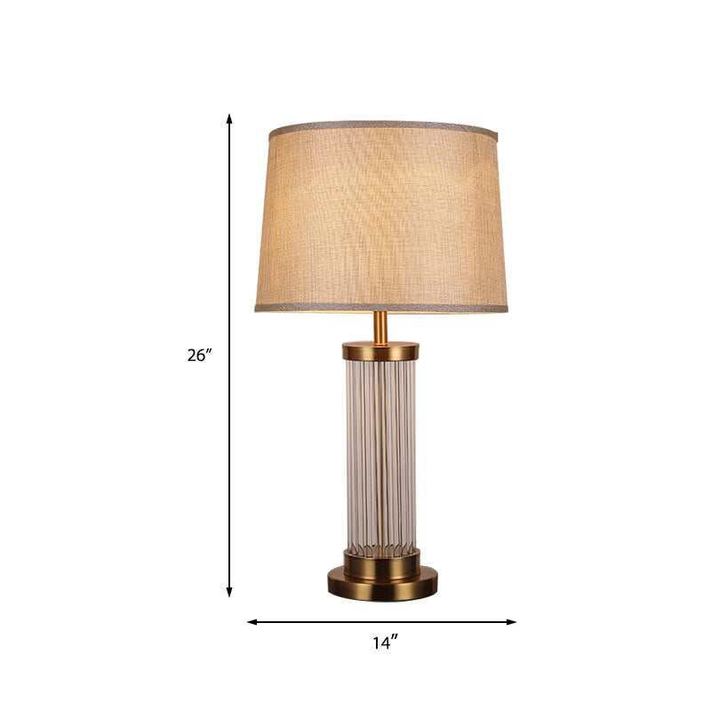 1 Head Living Room Table Lamp Modern Gold Reading Light with Barrel Fabric Shade