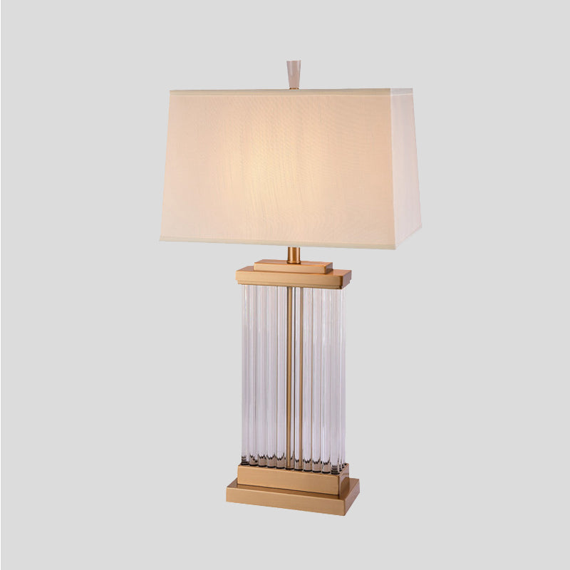 1 Head Rectangular Nightstand Lamp Modern Hand-Cut Crystal Reading Light in Gold