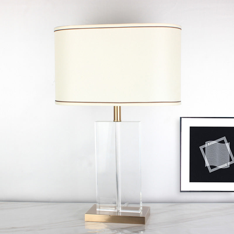 Shaded Fabric Desk Lamp Modern 1 Head Gold Table Light, Rectangle Clear Crystal Base