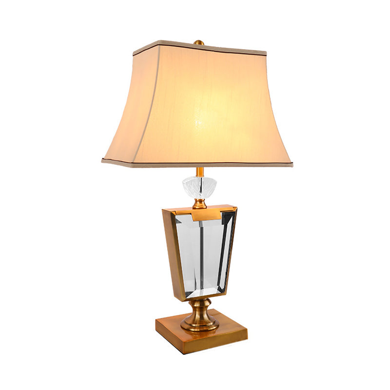 1 Head Dining Room Table Light Modernist Gold Small Desk Lamp with Bell Fabric Shade