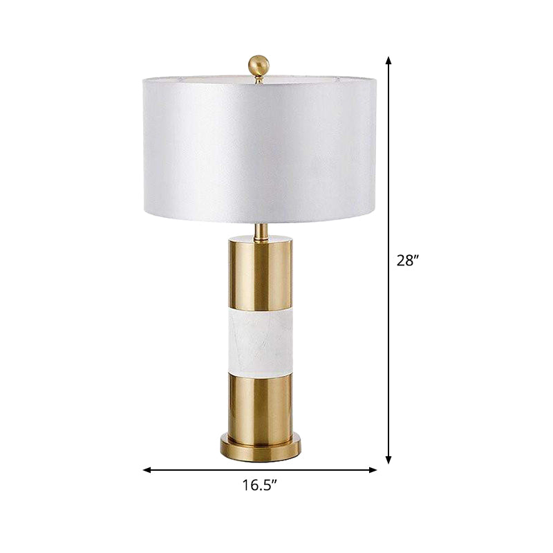 White Column Metal Table Lamp Minimalism 1-Light Fabric Nightstand Lighting for Bedroom