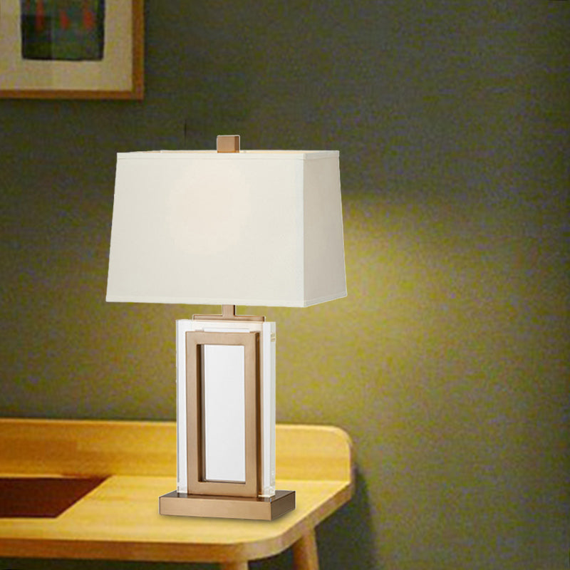 1 Head Trapezoid Shade Table Light Modern Fabric Small Desk Lamp in Gold for Bedside