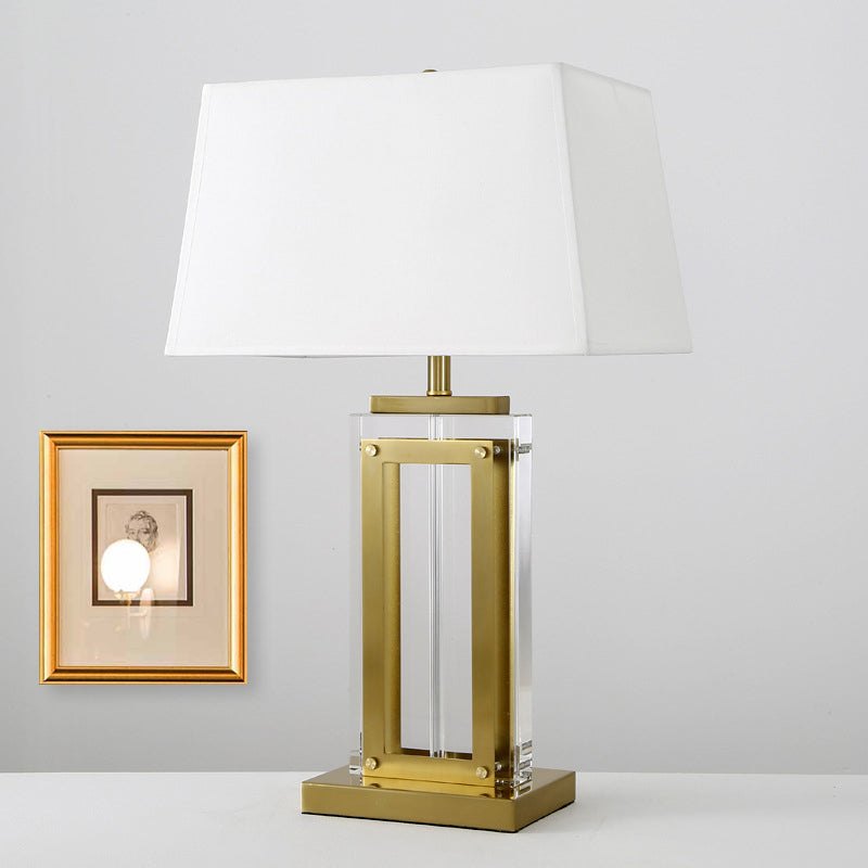 Modernist Rectangular Fabric Task Light Clear Crystal 1 Bulb Nightstand Lamp in Gold