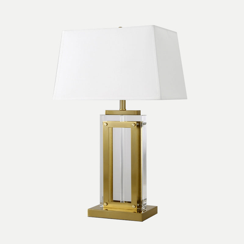 Modernist Rectangular Fabric Task Light Clear Crystal 1 Bulb Nightstand Lamp in Gold