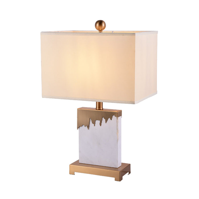 Contemporary 1 Bulb Table Light Gold Rectangle Small Desk Lamp with Fabric Shade