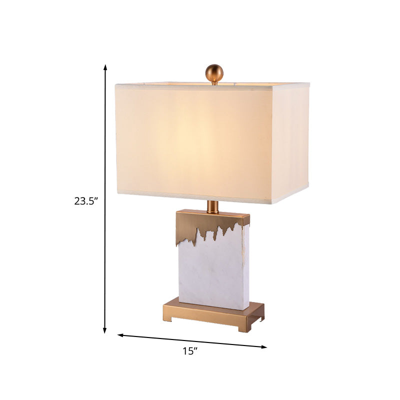 Contemporary 1 Bulb Table Light Gold Rectangle Small Desk Lamp with Fabric Shade