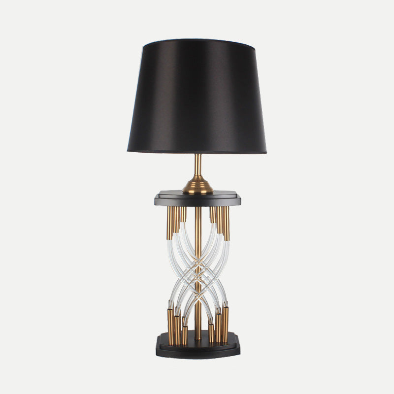 Flare Crystal Table Lamp Modern Fabric 1 Head Reading Book Light in Gold for Study