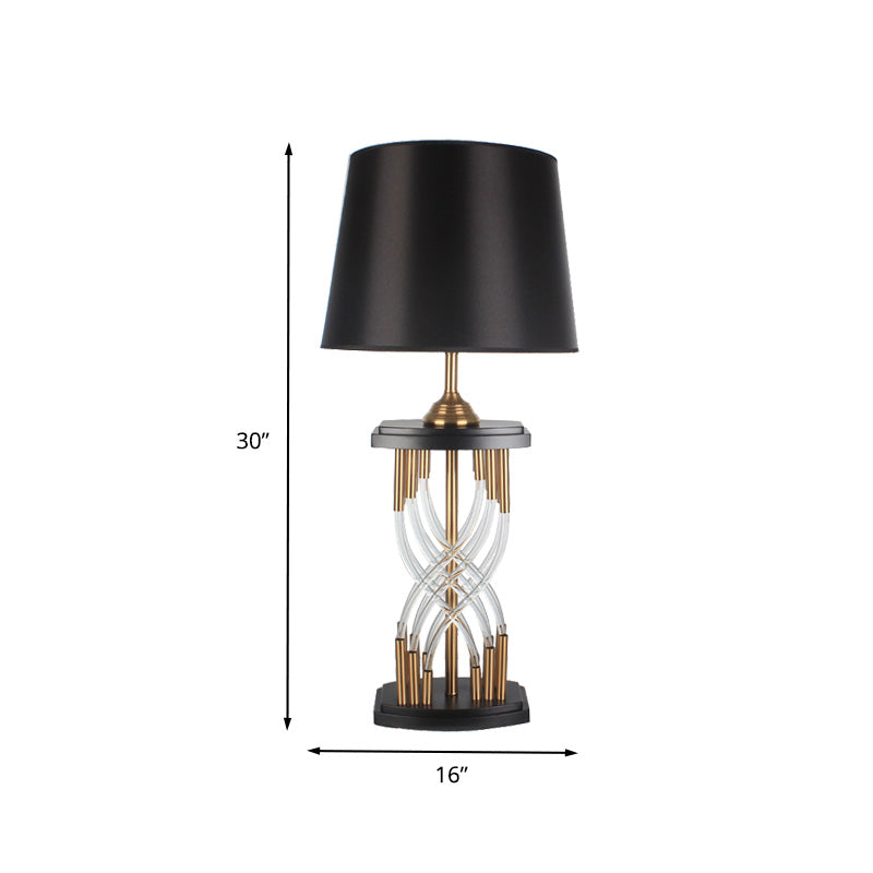 Flare Crystal Table Lamp Modern Fabric 1 Head Reading Book Light in Gold for Study