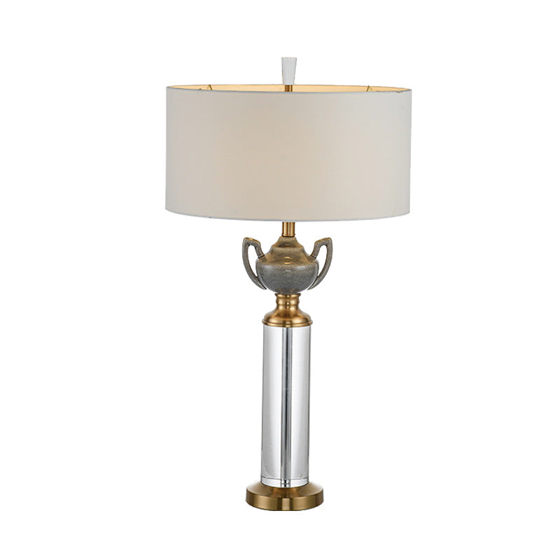 1 Head Cylindrical Nightstand Lamp Modernism Hand-Cut Crystal Reading Light in Gold