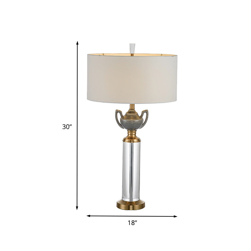 1 Head Cylindrical Nightstand Lamp Modernism Hand-Cut Crystal Reading Light in Gold