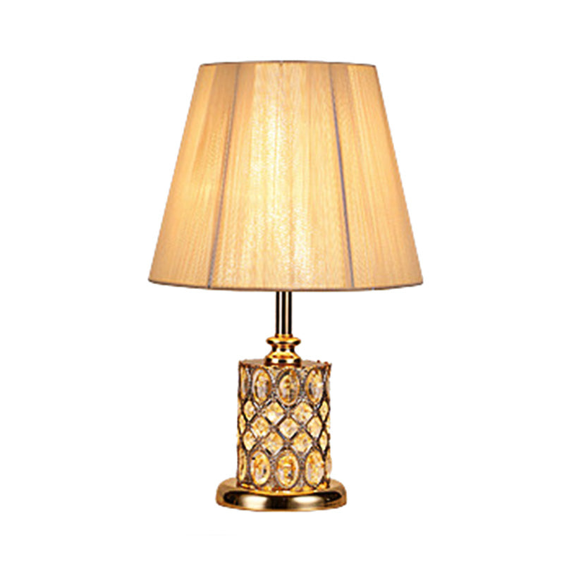 Contemporary Cylinder Reading Light Faceted Crystal 1 Bulb Night Table Lamp in Gold