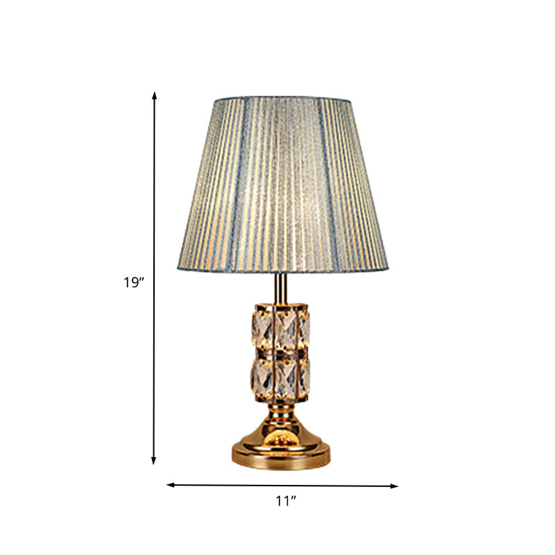 1 Bulb Dining Room Table Lamp Modern Gold Desk Light with Wide Flare Fabric Shade