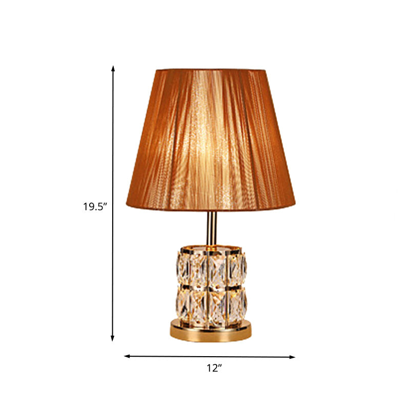 Modernism Column Fabric Desk Light Hand-Cut Crystal 1 Head Night Table Lamp in Gold