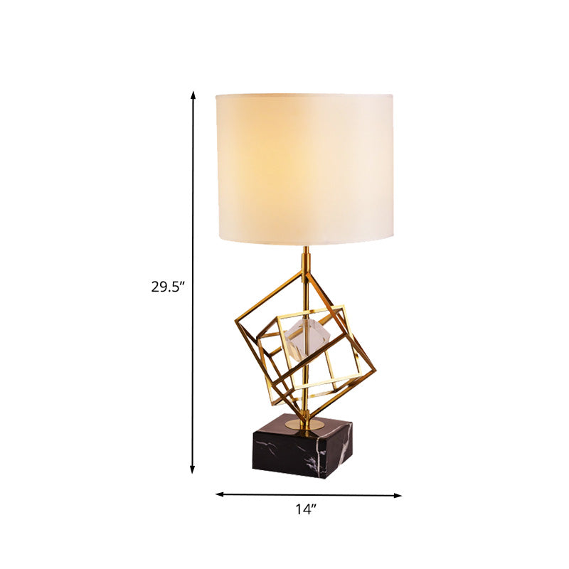 Contemporary 1 Head Study Lamp Gold Cylinder Reading Book Light with Fabric Shade