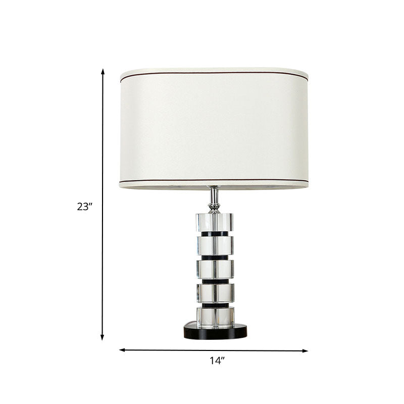 Oblong Crystal Task Lighting Contemporary Fabric 1 Bulb Night Table Lamp in White