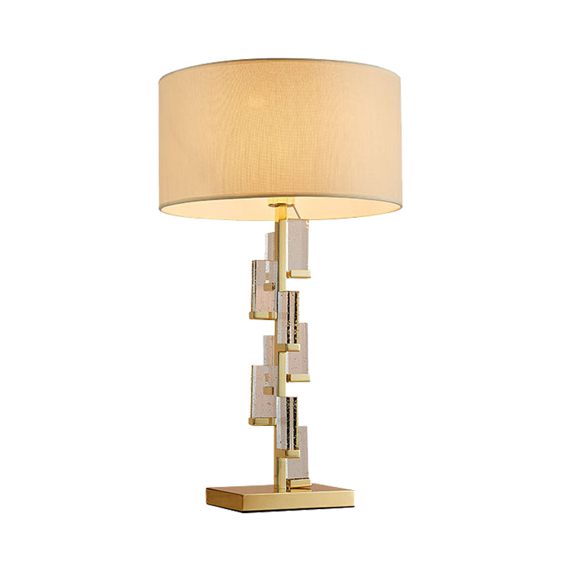 1 Head Bedside Desk Lamp Modernist Gold Task Lighting with Cylinder Fabric Shade