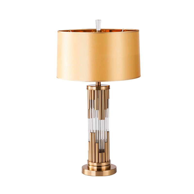 Column Desk Lamp Modernist Hand-Cut Crystal 1 Bulb Gold Table Light with Fabric Shade