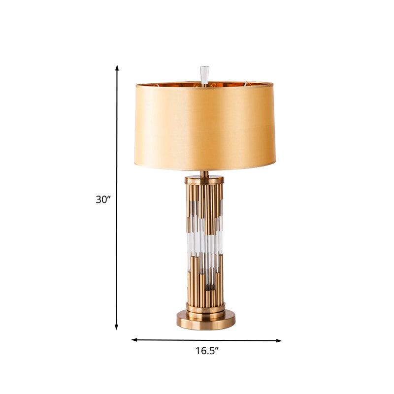 Column Desk Lamp Modernist Hand-Cut Crystal 1 Bulb Gold Table Light with Fabric Shade