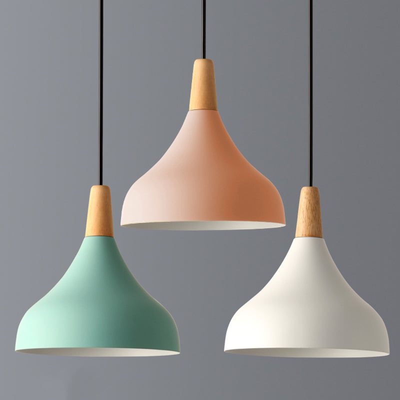 Swell Shape Pendant Light Macaron Metal 3-Head Multi Hanging Light Fixture with Wood Tip