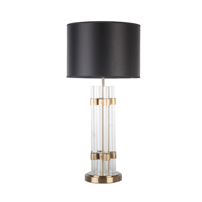 Barrel Fabric Desk Light Modern 1 Head Gold Night Table Lamp with Clear Crystal Base