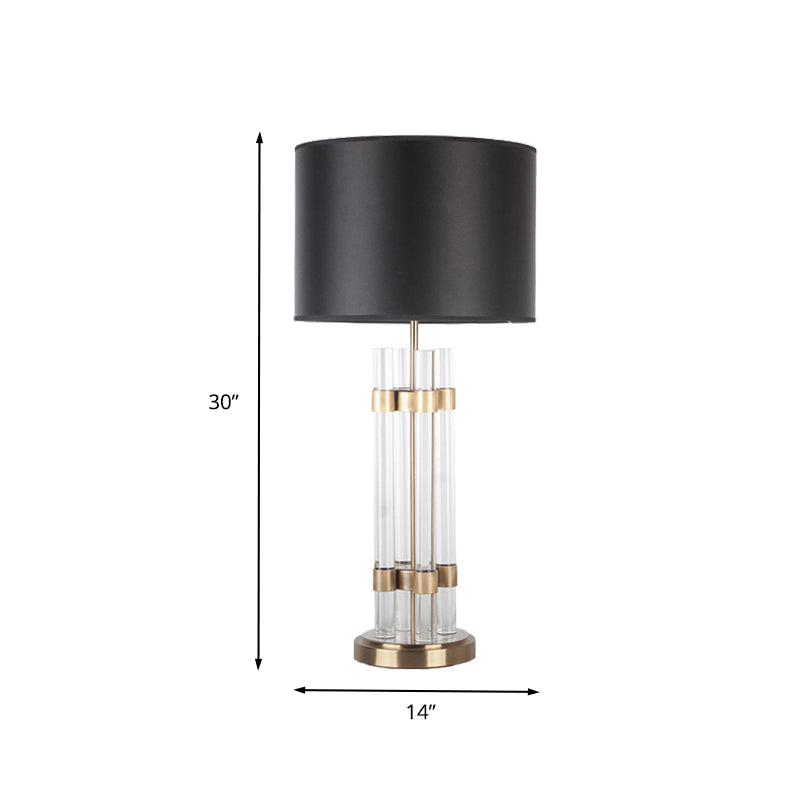 Barrel Fabric Desk Light Modern 1 Head Gold Night Table Lamp with Clear Crystal Base