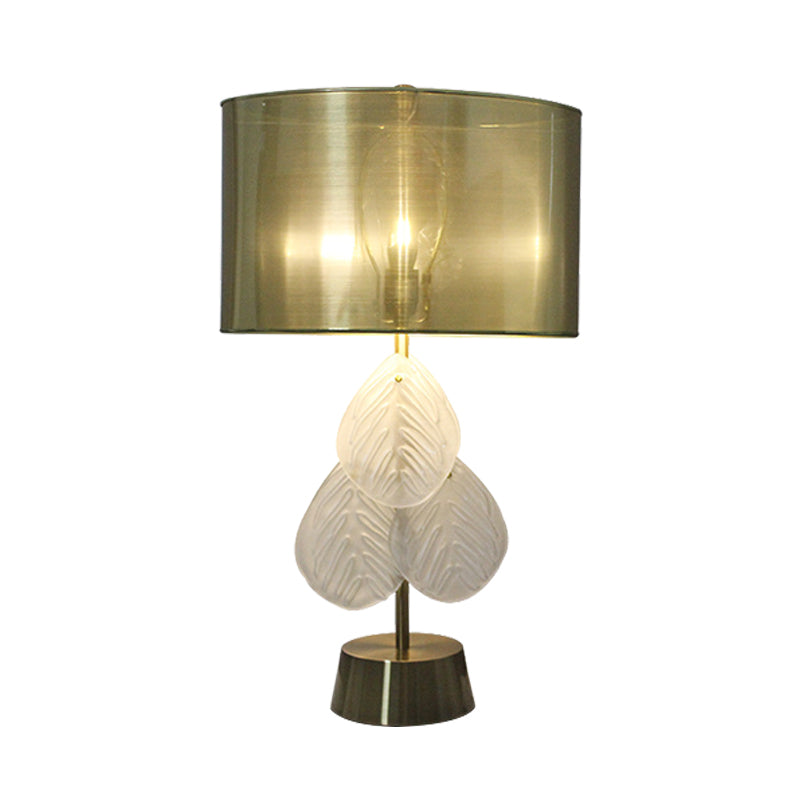 Leaf Shape Desk Light Modernism Hand-Cut Crystal 1 Bulb Night Table Lamp in Gold