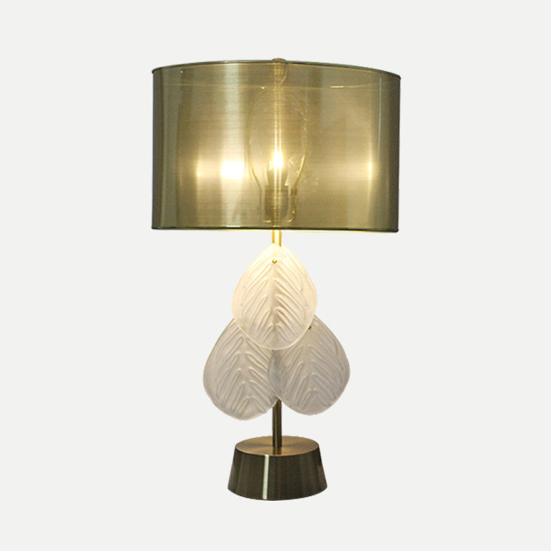 Leaf Shape Desk Light Modernism Hand-Cut Crystal 1 Bulb Night Table Lamp in Gold