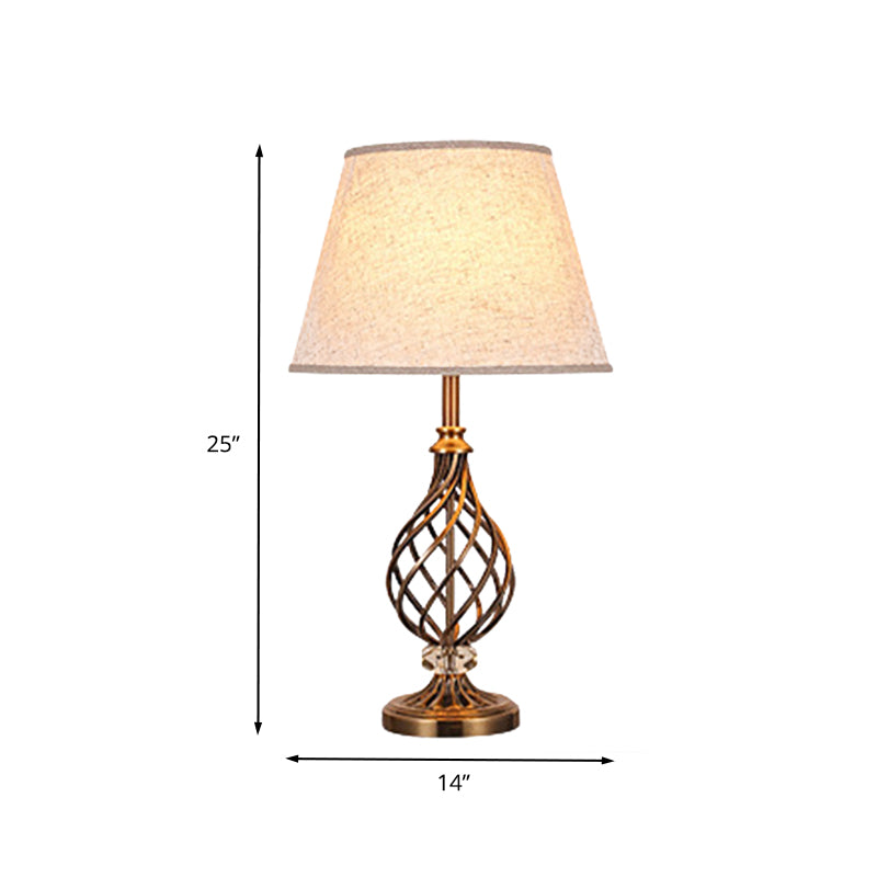 Fabric Conical Table Light Modern 1 Bulb Grey Desk Lamp with Laser Cut Gold Metallic Base