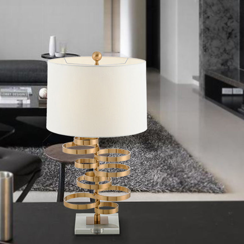 Gold Round Task Lighting Modern 1 Bulb Metallic Small Desk Lamp with Fabric Shade