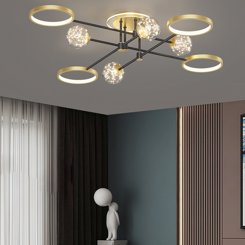 Lampade a soffitto a filo a LED oro Fissaggio moderno a filo per soggiorno per soggiorno