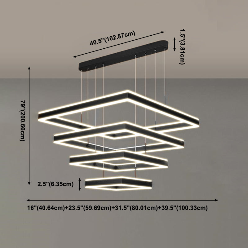 Moderne quadratische Kronleuchterleuchten mehrstufige Hängslampen für Wohnzimmer