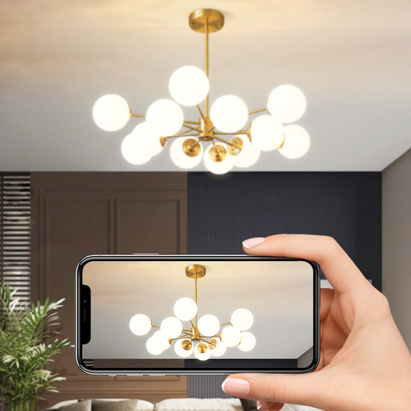 Luminaires de lustre moderne à pentents suspendus en or multiples avec teinte en verre