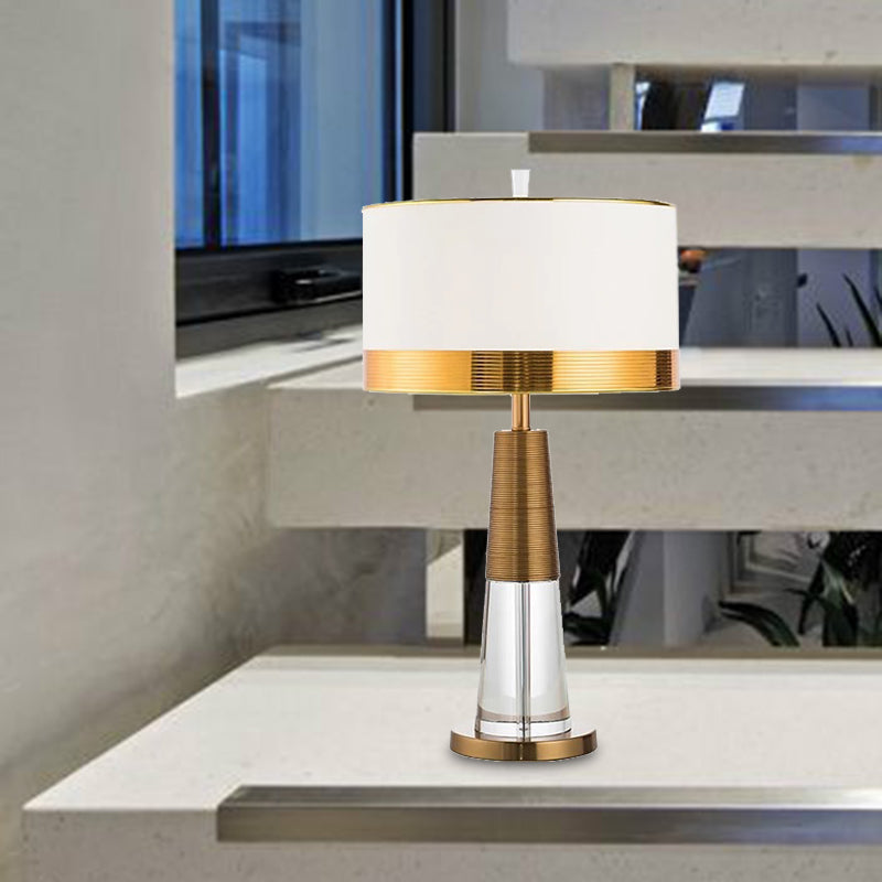 1 Head Living Room Desk Lamp Modern Gold Table Light with Cylindrical Fabric Shade