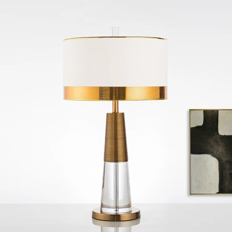 1 Head Living Room Desk Lamp Modern Gold Table Light with Cylindrical Fabric Shade