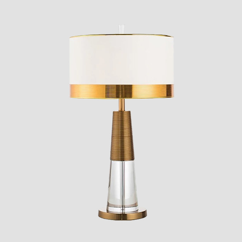 1 Head Living Room Desk Lamp Modern Gold Table Light with Cylindrical Fabric Shade