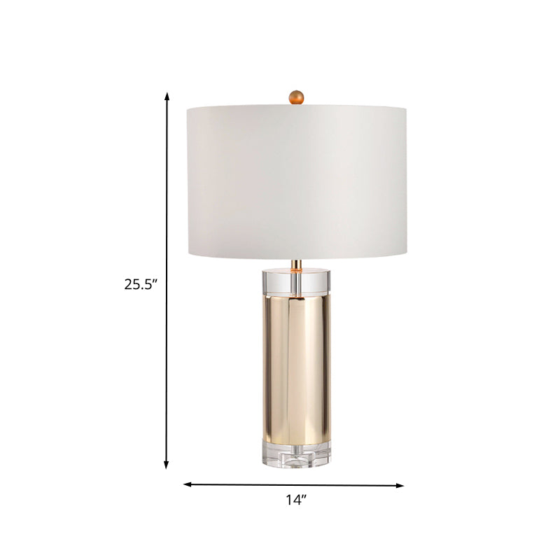 Contemporary 1 Head Nightstand Lamp Gold Cylinder Reading Book Light with Fabric Shade