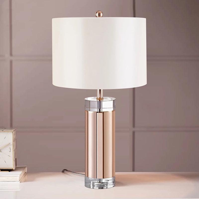 Straight Sided Shade Table Light Modernism Fabric 1 Head Small Desk Lamp in Rose Gold