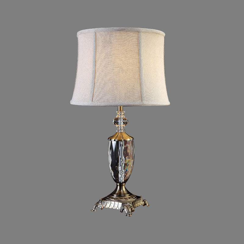 Modernist 1 Bulb Task Lighting Grey Paneled Bell Night Table Lamp with Fabric Shade