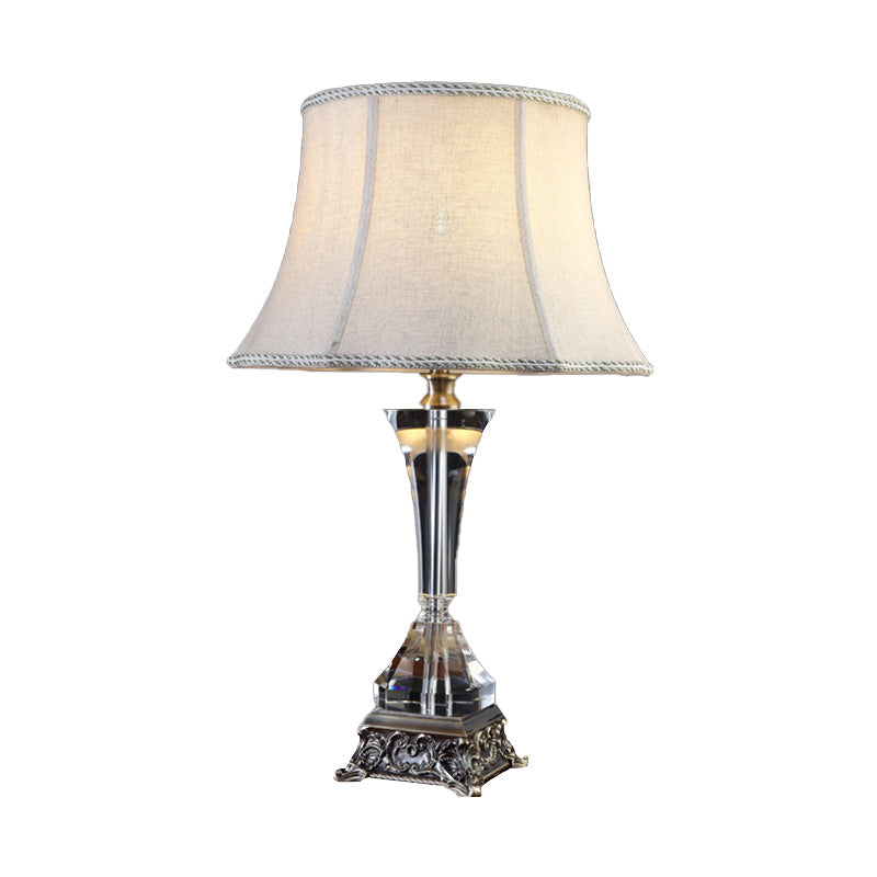 Flared Fabric Desk Lamp Modern 1 Head Grey Table Light with Sculpted Metallic Base