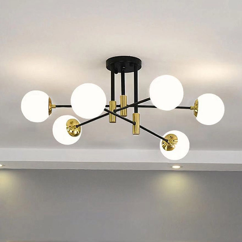 Globe Glass Ceiling Fixture in Modern Creative Style Electroplate Iron Semi Flush Mount for Bedroom