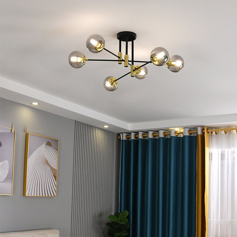 Globe Glass Ceiling Fixture in Modern Creative Style Electroplate Iron Semi Flush Mount for Bedroom