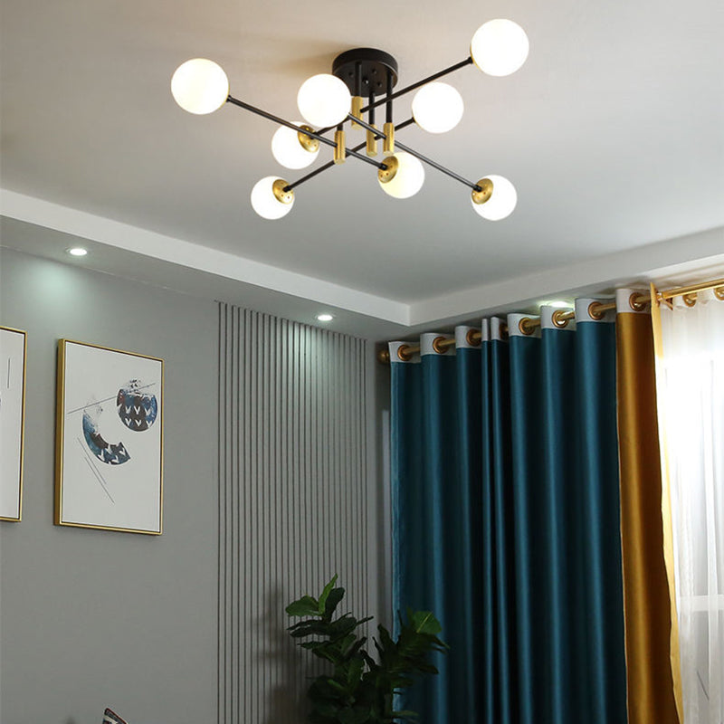 Globe Glass Ceiling Fixture in Modern Creative Style Electroplate Iron Semi Flush Mount for Bedroom