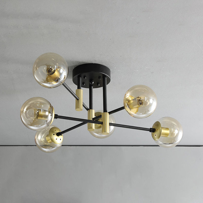 Globe Glass Ceiling Fixture in Modern Creative Style Electroplate Iron Semi Flush Mount for Bedroom