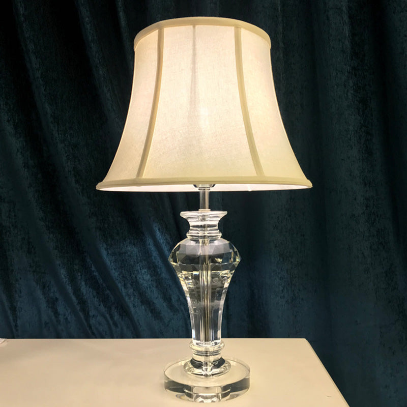 Contemporary 1 Bulb Task Light White Paneled Bell Reading Lamp with Fabric Shade