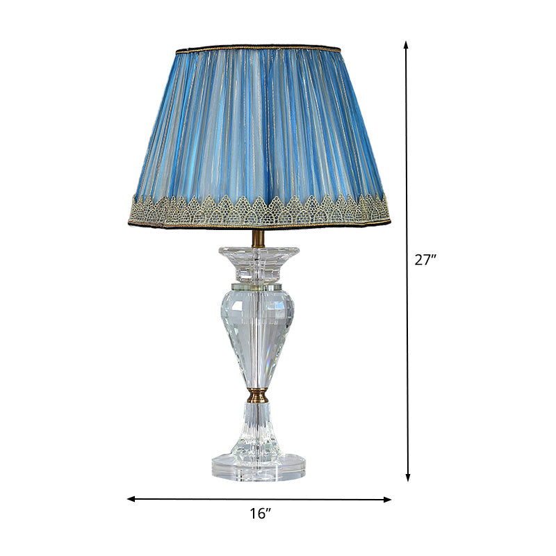 1 Head Urn-Shaped Table Light Contemporary Beveled Crystal Small Desk Lamp in Blue