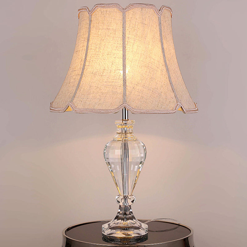 Flare Study Lamp Modern Fabric 1 Head Beige Reading Light with Clear Crystal Base