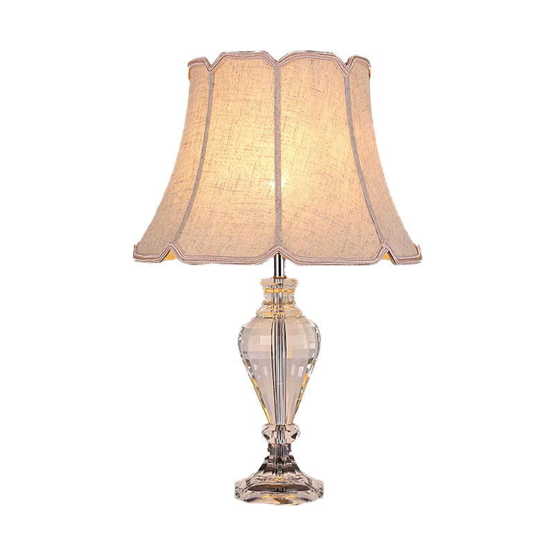 Flare Study Lamp Modern Fabric 1 Head Beige Reading Light with Clear Crystal Base